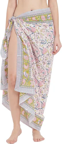 Vista 26 de parihan Traje de Baño Pareo de Playa Sarong Cubiertas para Mujeres - Falda Envolvente con Estampado a Mano Zafiro azul
