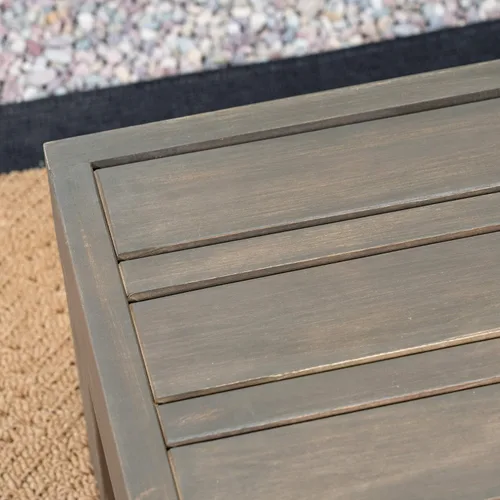 Vista 5 de GDFStudio Juego de sofá modular para exteriores con mesa auxiliar, 4 piezas, 3 plazas, madera de acacia, cojines para exteriores, gris y gris oscuro