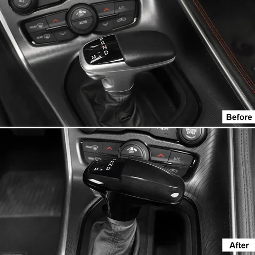 Vista 2 de CheroCar Funda para perilla de palanca de cambios Dodge Accesorios internos para Dodge Challenger Charger 2015-2022, para Dodge Durango 2018-2022