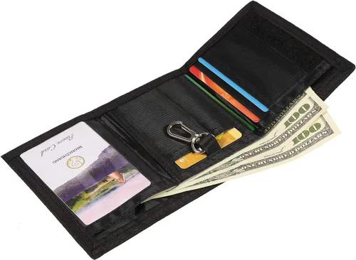 Vista 2 de Cartera de bloqueo de RFID (identificación de frecuencia de radio) de tres partes de lona, para deportes al aire libre, para niños. Cartera
