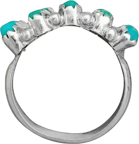 Vista 2 de Tamaño 6-925 Anillo de cabujón turquesa ovalado de la belleza durmiente de la plata esterlina, diseño rectangular segmentado, joyería de piedras