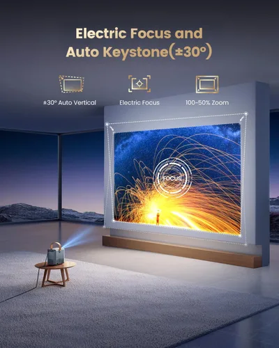 Vista 15 de Mini Proyector Inteligente con WiFi y Bluetooth【Compatible con Netflix/Portátil/4K Compatible】Audio Dolby, Keystone Automático y Enfoque Eléctrico