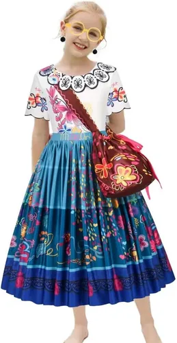 Vista 6 de WIOLETA Princess Costume Dress for Girls Mirabel Clothes Dress Kids with Accessories Birthday Halloween Cosplay