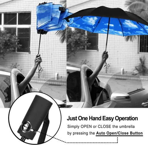 Vista 4 de LANBRELLA - Paraguas de viaje compacto plegable reversible y resistente al viento
