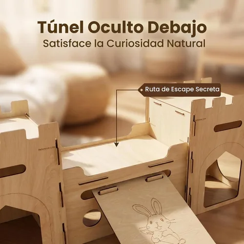Vista 9 de HIIMALEX Extra Grande Casa de Castillo de Conejo de Madera Multipiso Torre de Escalada Escondite Ventilado Hábitat Resistente para Conejo, Cobaya