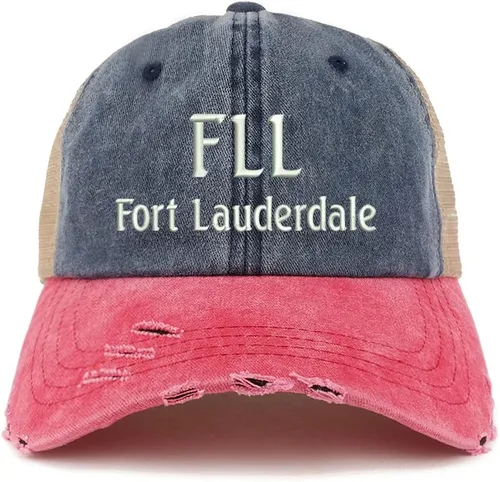 Vista 7 de Trendy Apparel Shop FLL Fort Lauderdale - Gorra de malla bordada con diseño de camionero deshilachado Marrón