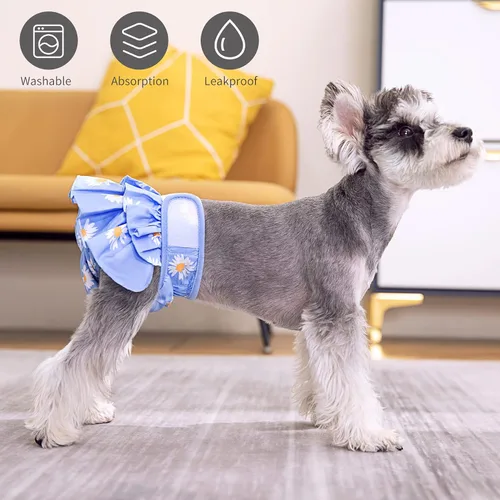 Vista 3 de Pañales lavables para perras, falda duradera para vestido de perro, pañales reutilizables para mascotas y cachorros, bragas de calor para perras