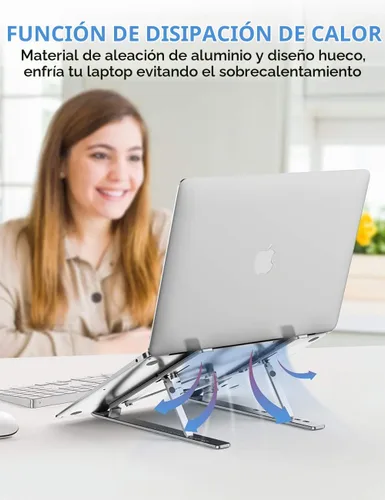 Vista 5 de Soporte para laptop, soporte portátil plegable de aluminio ajustable, almohadilla de silicona antideslizante completa, elevador de computadora