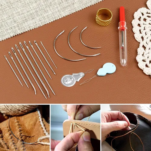 Vista 6 de FIVEIZERO Juego de agujas de coser a mano de servicio pesado - Agujas de coser cuero de ojo grande para costura a mano, tapicería, alfombra