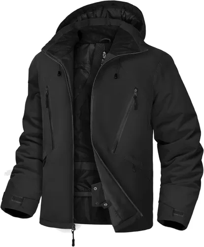 Vista 7 de GEMYSE Chaqueta de esquí para hombre, abrigo de nieve de invierno, impermeable, con capucha, aislante, resistente al viento, parka con múltiples