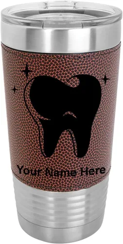 Vista 13 de LaserGram Vaso aislado al vacío de 20 onzas, con dientes, grabado personalizado incluido (piel sintética, estilo béisbol)