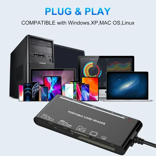 Vista 6 de xD-Picture - Lector de tarjetas USB 3.0, lector de tarjetas de memoria para tarjetas xD/CF/MS/SD/TF - Lector de tarjetas 7 en 1 para Windows, Mac
