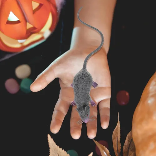 Vista 9 de 4 ratas falsas de Halloween, ratas realistas de plástico, ratones sintéticos, ratones, ratas, broma, regalo de decoración para trucos (rata)