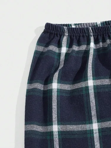 Vista 5 de OYOANGLE Men's 2 Piece Plaid Print Elastic Waist Sleep Pants Set Regular Fit Pajama Trousers