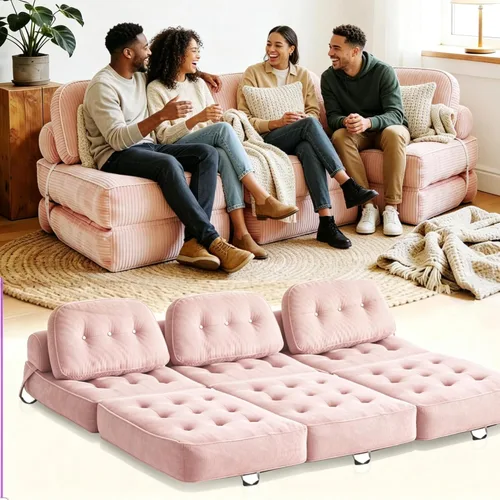 Vista 10 de Sofá cama plegable Futón Sofá Cama Silla Rosa y Negro Negro y rosado