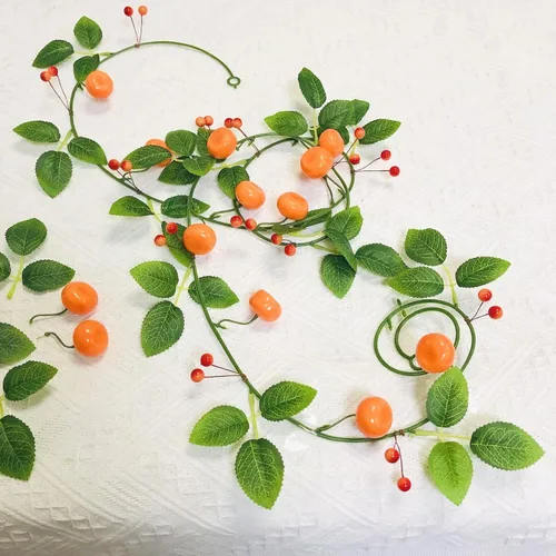 Vista 2 de Paquete de 2 flores artificiales de vid de mandarina (13 pies), guirnalda de kumquat de naranjas frutales para boda, arco, fiesta, jardín, A-1010