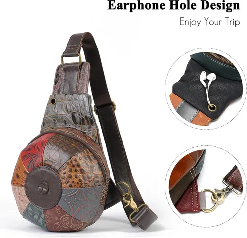 Vista 3 de FANDARE Mochila bandolera de cuero genuino de retazos para mujer, bolsa cruzada para mujer
