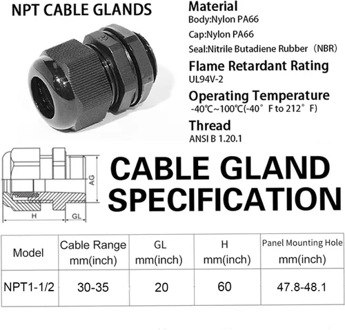 Vista 5 de Prensaestopas PENGLIN - Conector de cable de nailon NPT de 1-1/2 pulgadas, conector de cable de alivio de tensión, tuerca de bloqueo ajustable