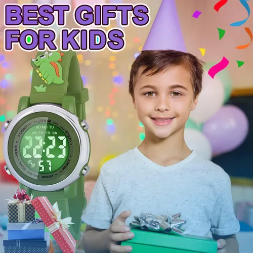 Vista 7 de Relojes para niños con alarma impermeable, regalos de dinosaurios para niños y niñas de 3 a 10 años