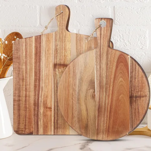 Vista 8 de Hsei - 2 tablas de cortar de madera de acacia, vibrante, 16 x 12, 13.7 x 7 pulgadas
