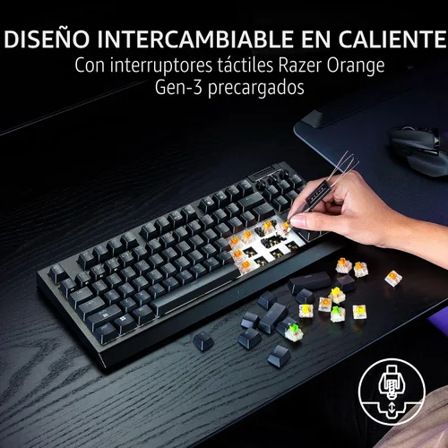 Vista 3 de Razer BlackWidow V4 TKL HyperSpeed Wireless Hot Swappable Gaming Keyboard: Orange Tactile Switches - Wireless & Bluetooth - Multi-Function Roller &