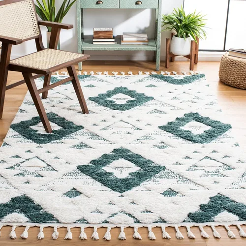 Vista 36 de SAFAVIEH Alfombra marroquí con borlas, 2 x 3 pies, marfil y marrón, no desprende pelusa y fácil de limpiar, textura alta y baja, ideal