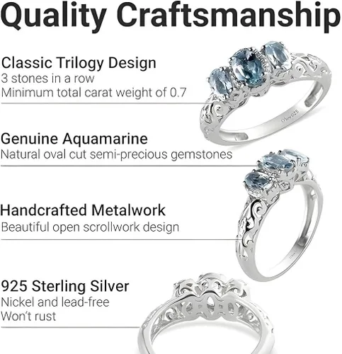 Vista 3 de 3 Birthstone Rings for Women in 925 Sterling Silver with Platinum Plated Daughters Mothers Ring - Gemstone Jewelry Birthday for Her Birthday Gifts