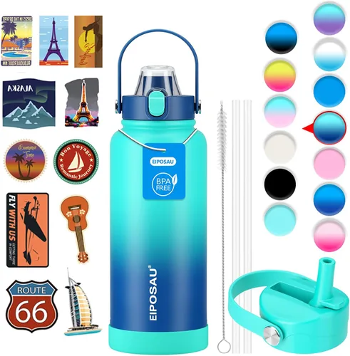 Vista 38 de Botella de agua aislada con tapa, bota y calcomanías, botella de acero inoxidable de 24 onzas, sin sudor, mantiene el frío las 24 horas, botella