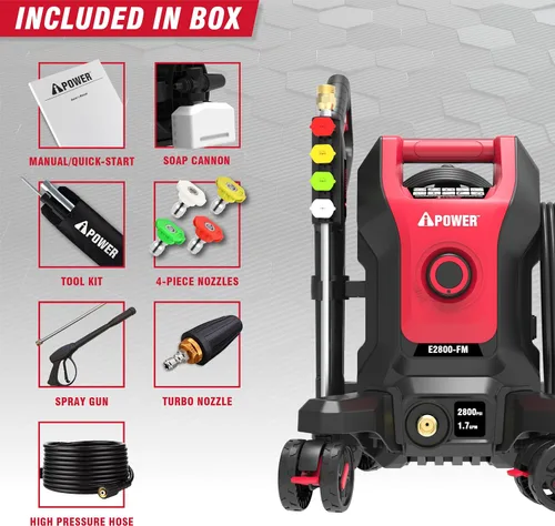 Vista 7 de A-iPower Follow Me - Lavadora eléctrica a presión 2800 PSI 1.7 GPM, diseño antivuelco con 5 boquillas, dispensador de jabón para vallas, calzadas