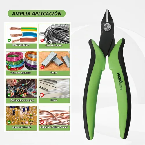 Vista 4 de Alicates de corte al ras micro KATA, cortador de alambre de precisión de 5 pulgadas, alicates de corte lateral antideslizantes para electrónica 1