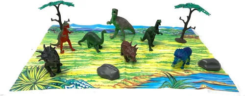 Vista 2 de WARM FUZZY Toys - Tina de 7 figuras realistas de dinosaurios para niños, 1 bañera y tapete de juego, juego educativo atractivo, experiencia