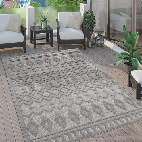 Vista 14 de Paco Home Alfombra para interiores y exteriores con patrón geométrico enrejado en antracita, tamaño: 2' x 3'3