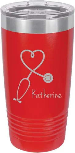 Vista 7 de Estetoscopio Enfermera Personalizable Añade Tu Texto Personalizado Vaso Aislado 20 Oz Taza De Café De Viaje Personalizable (Negro)