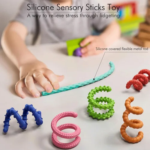 Vista 2 de Juguetes sensoriales fidget para niños y adultos, 12 piezas de palos fidget flexibles para estrés, ansiedad, autismo, TDAH, para calmarse, viajes