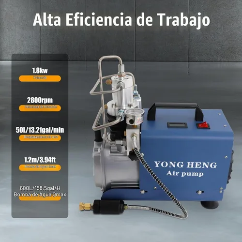 Vista 2 de Bepritm PCP Bomba de compresor de aire, bomba de compresor de aire eléctrica de alta presión de 4500PSI con bomba de agua y termómetro digital