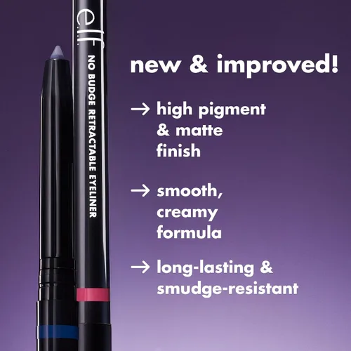 Vista 2 de e.l.f. Delineador de ojos retráctil No Budge, cremoso, ultra pigmentado e impermeable, crea líneas atrevidas y definidas, vegano y libre de Negro