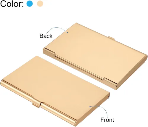Vista 4 de PATIKIL Portatarjetas de visita, 2 piezas de aleación de aluminio, funda delgada para tarjetas de nombre para mujeres y hombres, dorado, azul