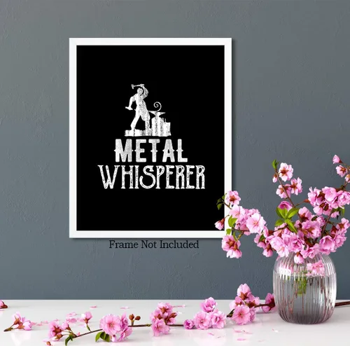 Vista 3 de Metal Whisperer - Decoración de pared de herrería sin marco de 8 x 10 pulgadas sobre un fondo negro, gran regalo para herreros o aquellos que aman
