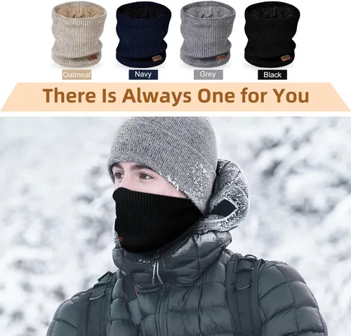 Vista 6 de Polainas de cuello de invierno para hombre, paquete de 3, calentador de cuello para mujer, térmica, gruesa, cálida, forro polar, clima frío, bufanda