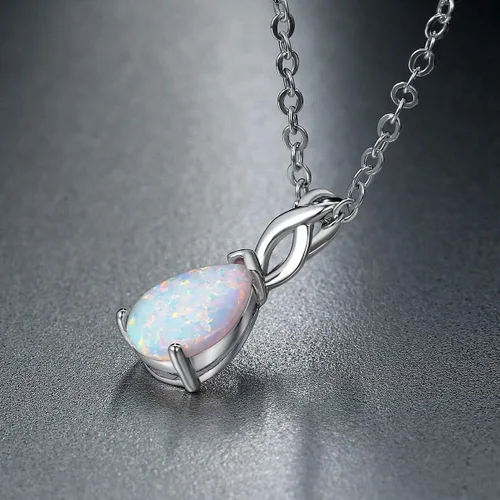 Vista 5 de Collar de ópalo chapado de 18 quilates, oro blanco y oro rosa para mujer