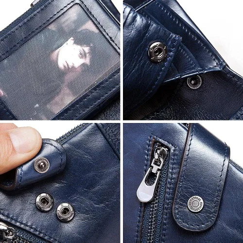 Vista 3 de HUMERPAUL Cartera de piel para mujer, con bloqueo RFID, pequeña, compacta, plegable, con bolsillo con cremallera, con ventana de identificación