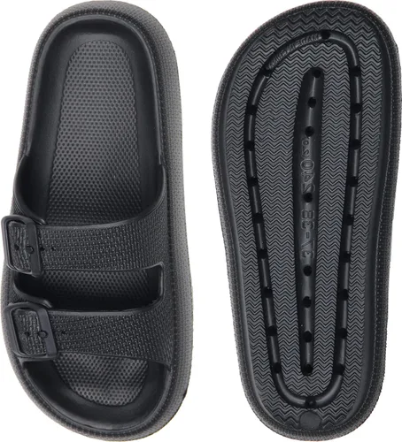 Vista 7 de Weweya Sandalias para mujer y hombre - Pantuflas acolchadas - Sandalias ajustables con doble hebilla - Sandalias planas de EVA