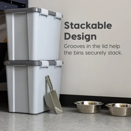 Vista 4 de IRIS USA Contenedor apilable de almacenamiento de alimentos para perros con cuchara de 2 tazas, 4 cierres seguros, se adapta a hasta 30 libras