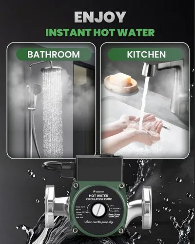 Vista 5 de Bomba de recirculación de agua caliente de 110 V, bomba circuladora de acero inoxidable con bridas NPT de 1 pulgada, control de 3 velocidades