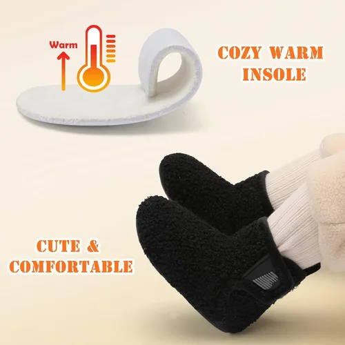 Vista 6 de BARERUN Pantuflas para niños y niñas, zapatos de casa para bebés, botines de invierno de felpa acogedora para niños, pantuflas cálidas y ligeras
