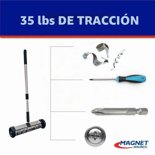 Vista 4 de Master Magnetics Barredora magnética con ruedas – Mini tipo empuje con mango de liberación y telescópica – Potente herramienta magnética para patio