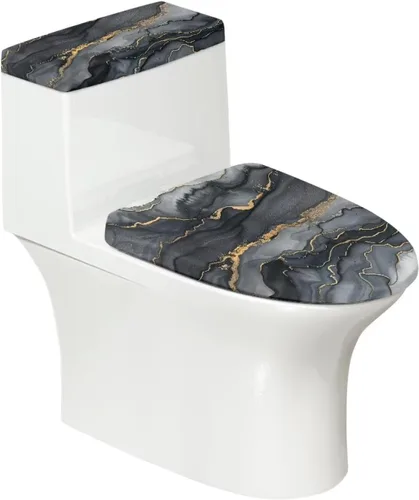 Vista 9 de Cubierta de asiento de inodoro con estampado de cebra, cubierta de tapa de tanque de inodoro ovalada negra, alargada, redonda, repuesto