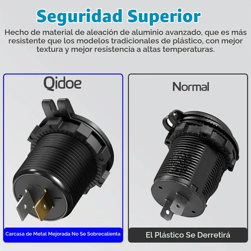 Vista 5 de [Carcasa de metal] Salida USB de 12 V Dual QC 3.0: Qidoe Enchufe de aluminio de 12 voltios para motocicleta con interruptor de botón voltímetro LED