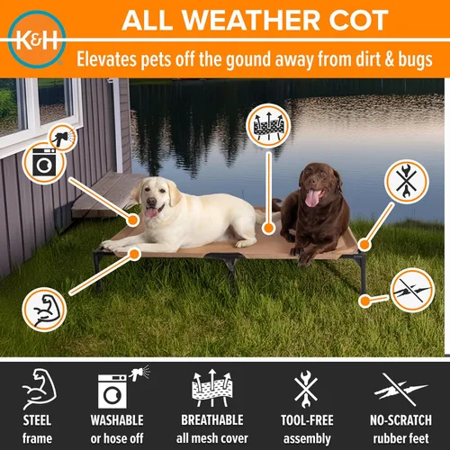 Vista 2 de K&H - Cama elevada para perros para exteriores, cama elevada para perros extra grandes y gigantes, diseño de hamaca de malla transpirable, funda