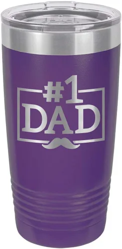Vista 15 de NÚMERO 1 DAD-B BLUE Vaso de bebida de 20 oz con pajita Taza de viaje grabada con láser Comparar con Yeti Rambler Idea de regalo papá